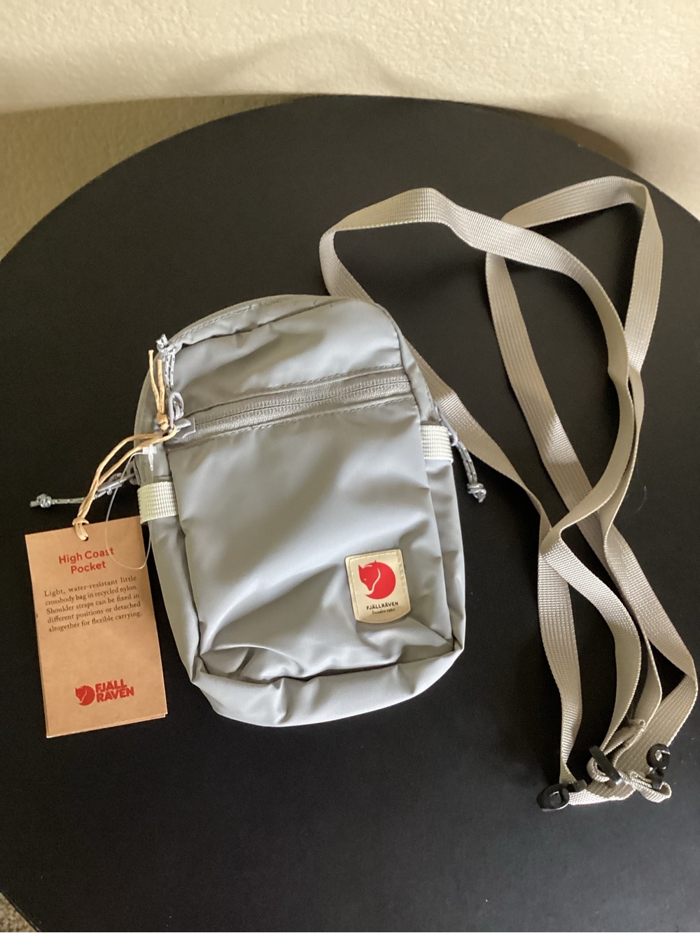 Fjallraven Small Crossbody Pouch in Light Gray with Beige Strap